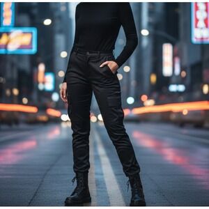 NWT DKNY Jeans Women's Size 14 Black Slash Pockets Straight-Leg Cargo Pockets‎